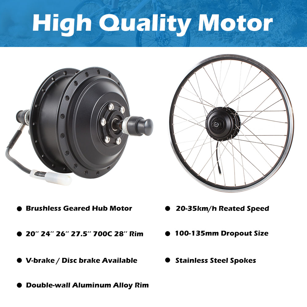 36v 350w Geared Hub Motor Front And Rear Wheel Electric Bike Conversion Kit
